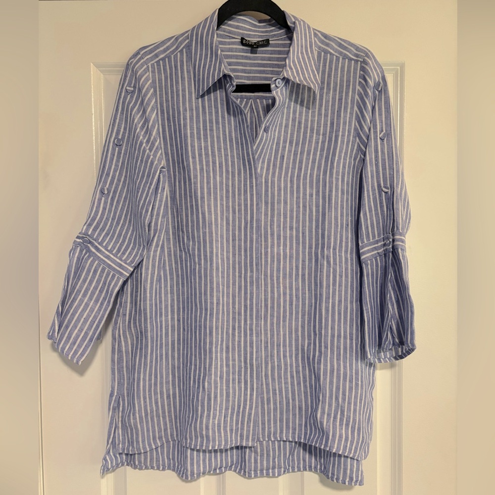 Boho Chic Linen Button Down Shirt, size Medium